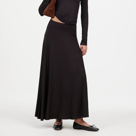 Madewell Flowy Jersey Asymmetric-Seam Midi Skirt Black Size L NWT - Picture 1 of 10